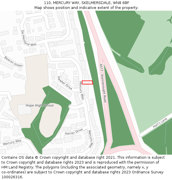 110, MERCURY WAY, SKELMERSDALE, WN8 6BF: Location map and indicative extent of plot