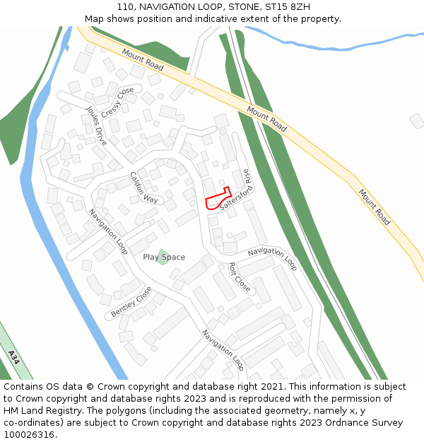 110, NAVIGATION LOOP, STONE, ST15 8ZH: Location map and indicative extent of plot