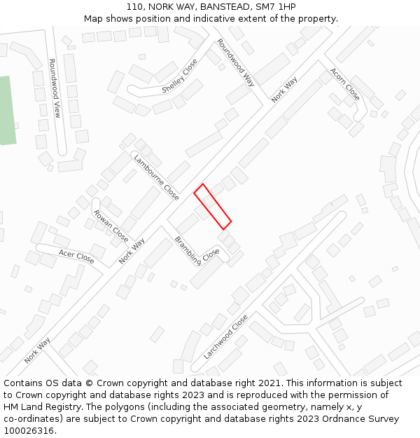 110, NORK WAY, BANSTEAD, SM7 1HP: Location map and indicative extent of plot