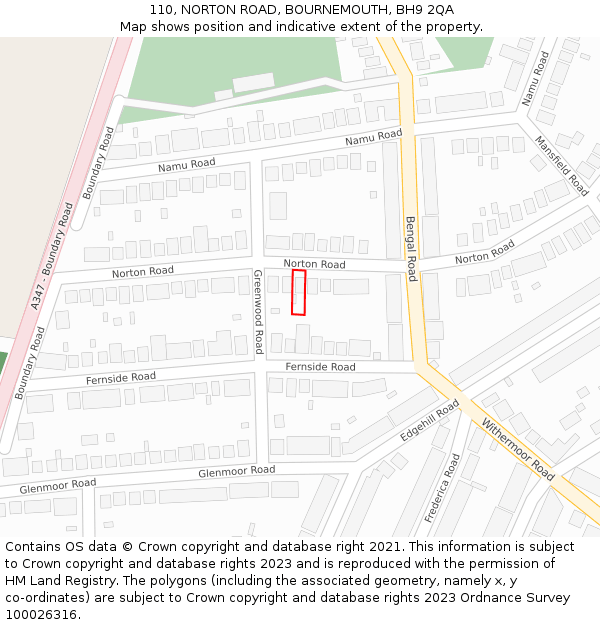 110, NORTON ROAD, BOURNEMOUTH, BH9 2QA: Location map and indicative extent of plot