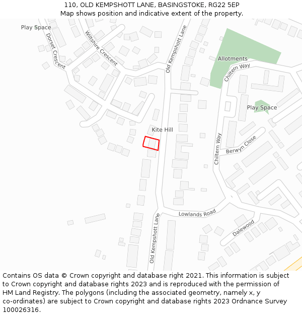 110, OLD KEMPSHOTT LANE, BASINGSTOKE, RG22 5EP: Location map and indicative extent of plot