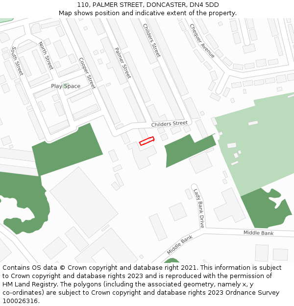 110, PALMER STREET, DONCASTER, DN4 5DD: Location map and indicative extent of plot