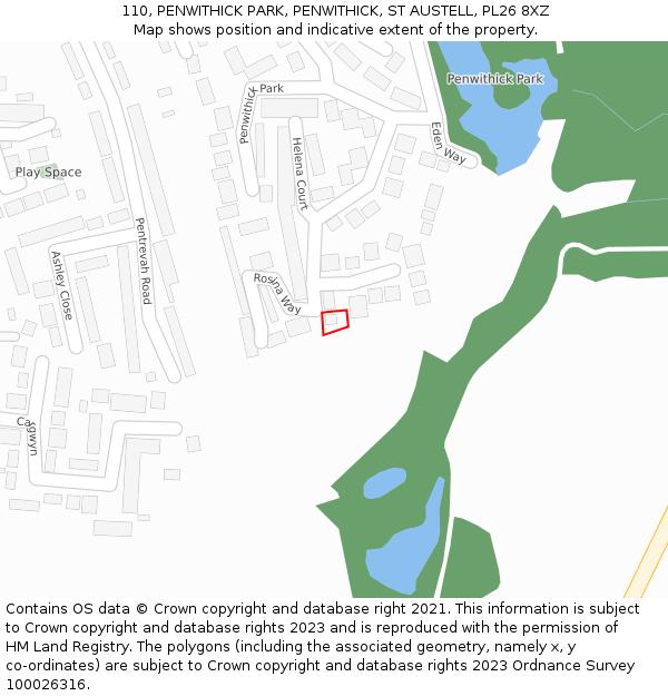 110, PENWITHICK PARK, PENWITHICK, ST AUSTELL, PL26 8XZ: Location map and indicative extent of plot