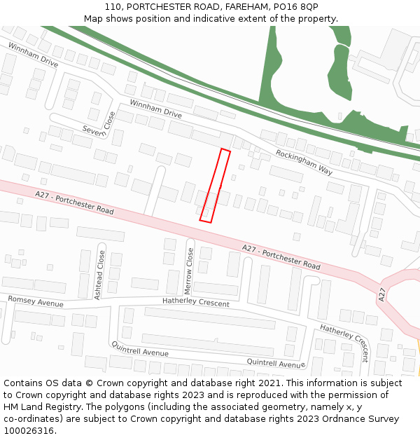 110, PORTCHESTER ROAD, FAREHAM, PO16 8QP: Location map and indicative extent of plot