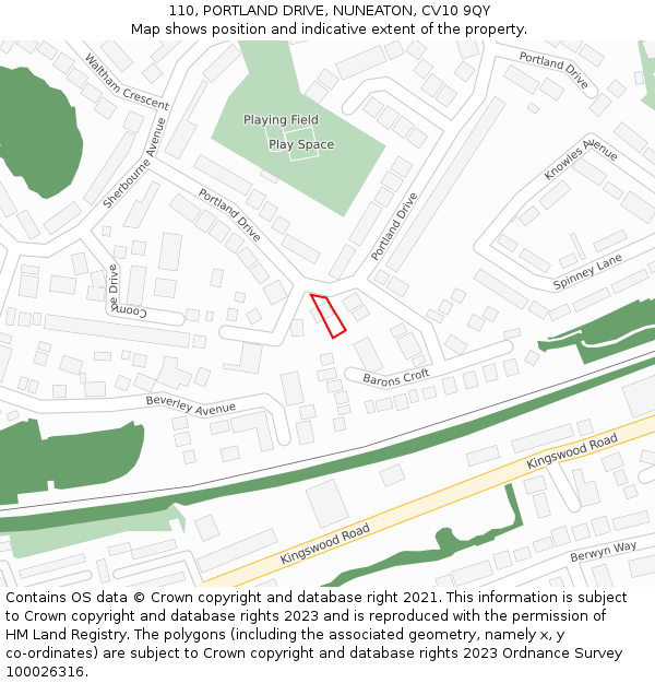 110, PORTLAND DRIVE, NUNEATON, CV10 9QY: Location map and indicative extent of plot