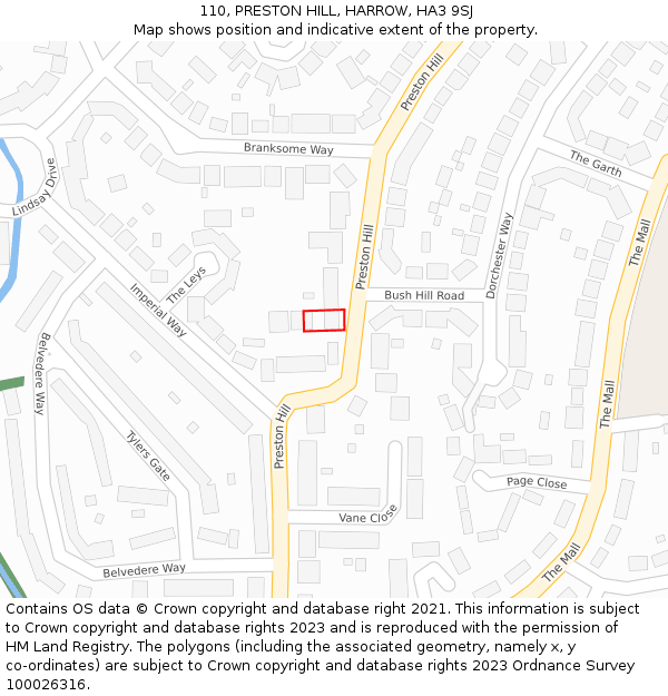 110, PRESTON HILL, HARROW, HA3 9SJ: Location map and indicative extent of plot