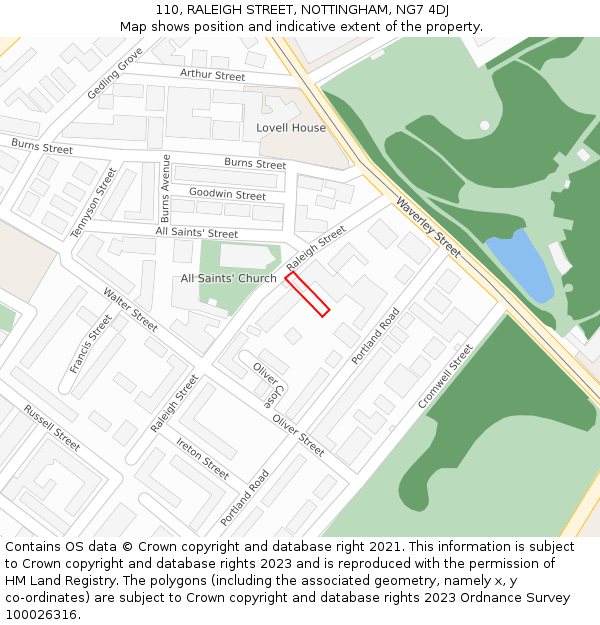 110, RALEIGH STREET, NOTTINGHAM, NG7 4DJ: Location map and indicative extent of plot