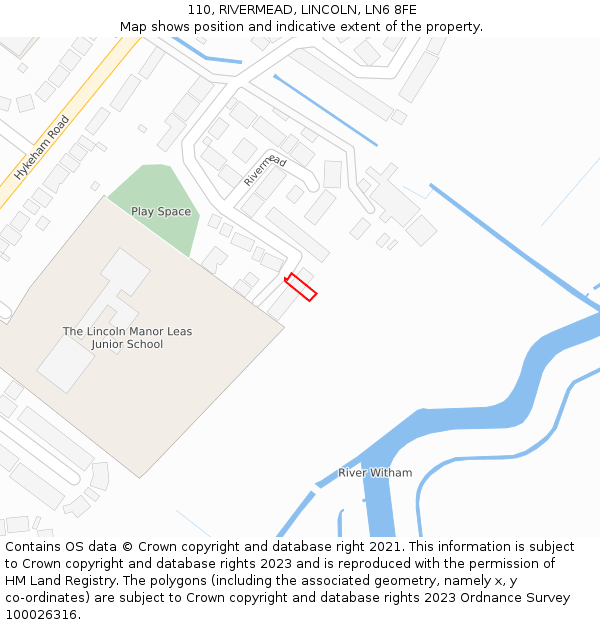 110, RIVERMEAD, LINCOLN, LN6 8FE: Location map and indicative extent of plot