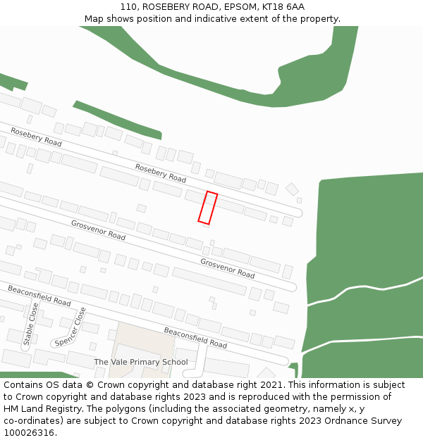 110, ROSEBERY ROAD, EPSOM, KT18 6AA: Location map and indicative extent of plot