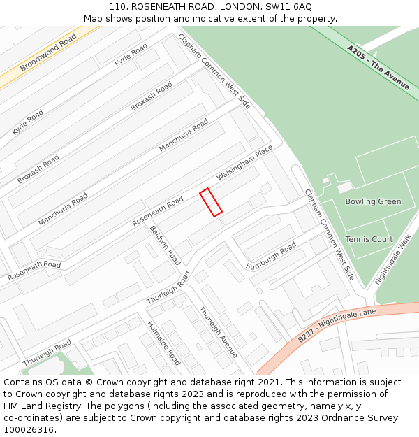 110, ROSENEATH ROAD, LONDON, SW11 6AQ: Location map and indicative extent of plot