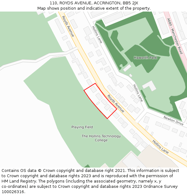 110, ROYDS AVENUE, ACCRINGTON, BB5 2JX: Location map and indicative extent of plot