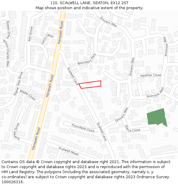 110, SCALWELL LANE, SEATON, EX12 2ST: Location map and indicative extent of plot
