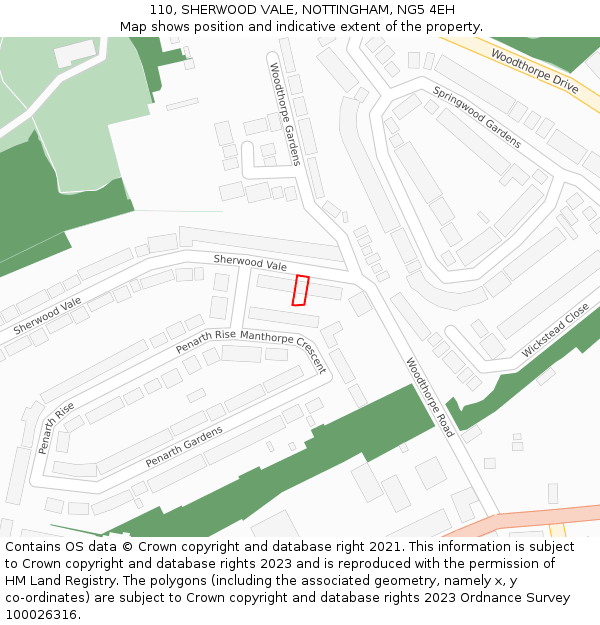 110, SHERWOOD VALE, NOTTINGHAM, NG5 4EH: Location map and indicative extent of plot