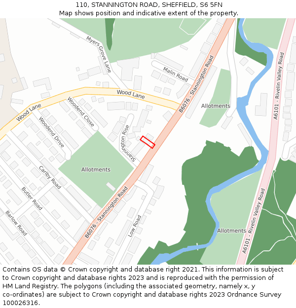 110, STANNINGTON ROAD, SHEFFIELD, S6 5FN: Location map and indicative extent of plot