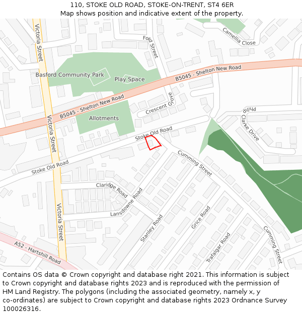 110, STOKE OLD ROAD, STOKE-ON-TRENT, ST4 6ER: Location map and indicative extent of plot