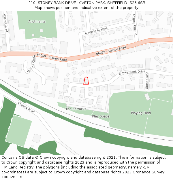 110, STONEY BANK DRIVE, KIVETON PARK, SHEFFIELD, S26 6SB: Location map and indicative extent of plot