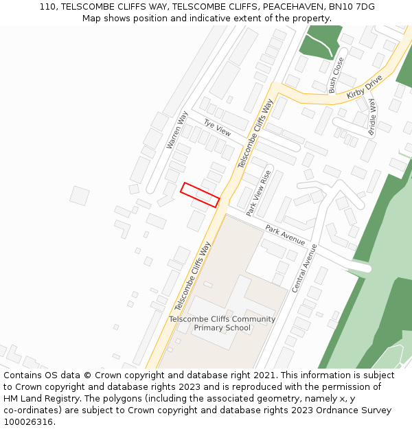 110, TELSCOMBE CLIFFS WAY, TELSCOMBE CLIFFS, PEACEHAVEN, BN10 7DG: Location map and indicative extent of plot