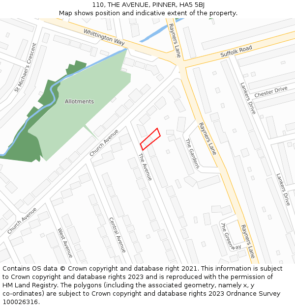 110, THE AVENUE, PINNER, HA5 5BJ: Location map and indicative extent of plot