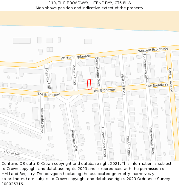 110, THE BROADWAY, HERNE BAY, CT6 8HA: Location map and indicative extent of plot