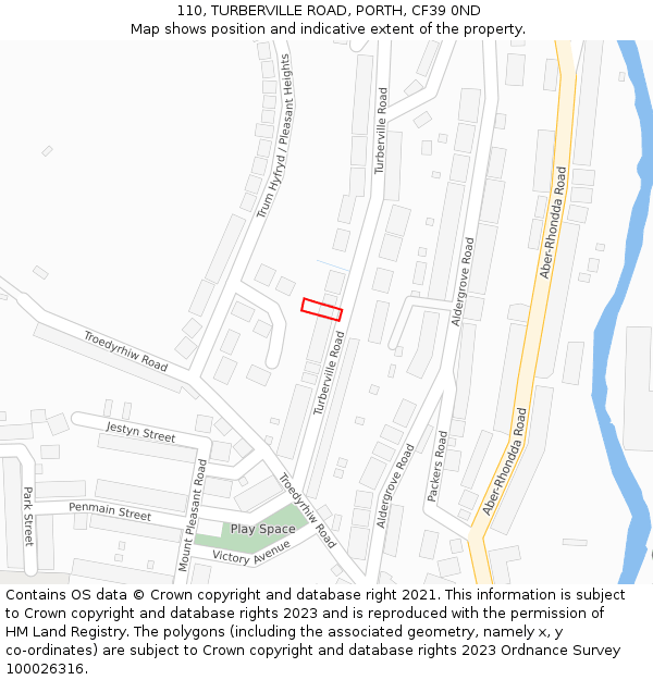 110, TURBERVILLE ROAD, PORTH, CF39 0ND: Location map and indicative extent of plot