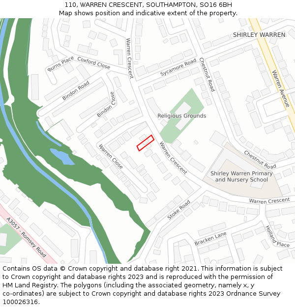 110, WARREN CRESCENT, SOUTHAMPTON, SO16 6BH: Location map and indicative extent of plot