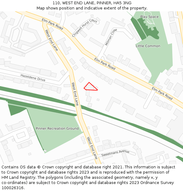 110, WEST END LANE, PINNER, HA5 3NG: Location map and indicative extent of plot
