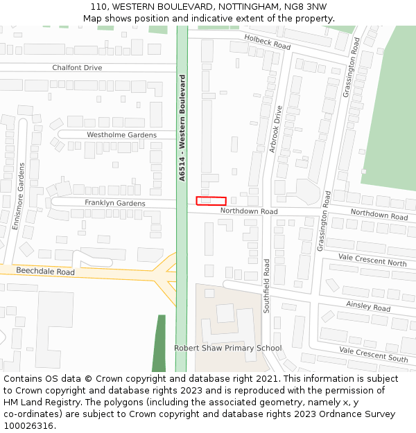 110, WESTERN BOULEVARD, NOTTINGHAM, NG8 3NW: Location map and indicative extent of plot