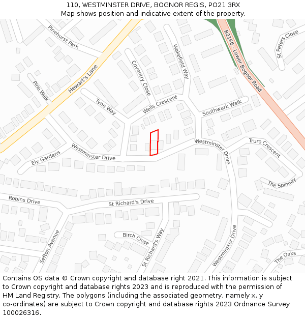 110, WESTMINSTER DRIVE, BOGNOR REGIS, PO21 3RX: Location map and indicative extent of plot