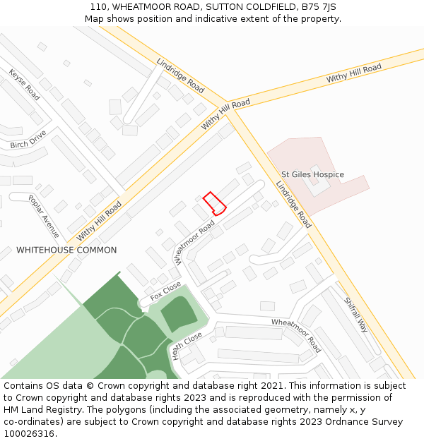 110, WHEATMOOR ROAD, SUTTON COLDFIELD, B75 7JS: Location map and indicative extent of plot
