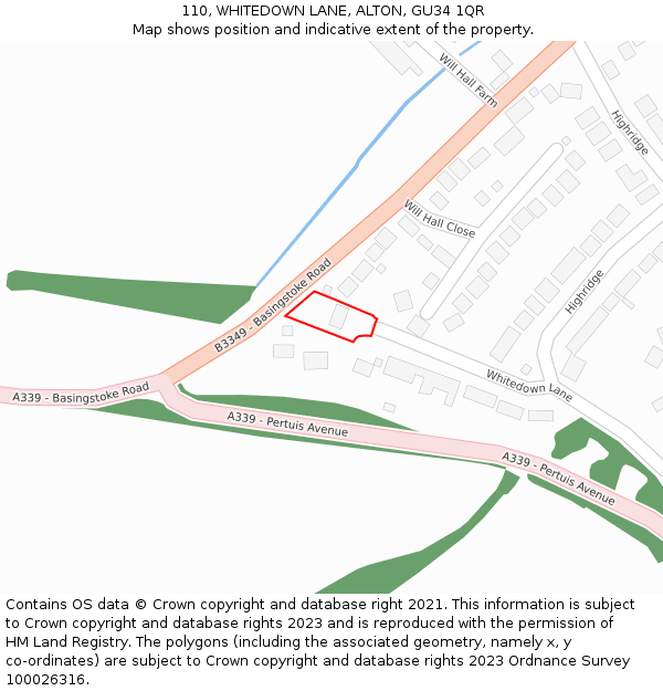 110, WHITEDOWN LANE, ALTON, GU34 1QR: Location map and indicative extent of plot