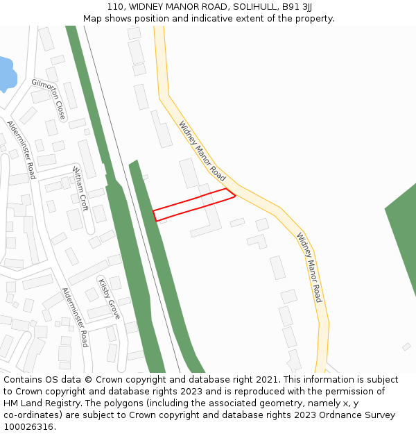 110, WIDNEY MANOR ROAD, SOLIHULL, B91 3JJ: Location map and indicative extent of plot