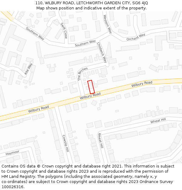 110, WILBURY ROAD, LETCHWORTH GARDEN CITY, SG6 4JQ: Location map and indicative extent of plot