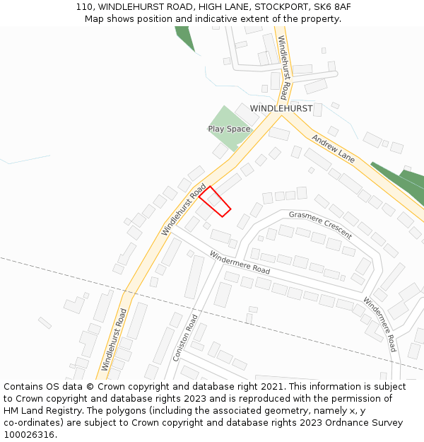 110, WINDLEHURST ROAD, HIGH LANE, STOCKPORT, SK6 8AF: Location map and indicative extent of plot