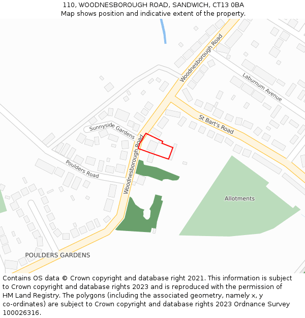 110, WOODNESBOROUGH ROAD, SANDWICH, CT13 0BA: Location map and indicative extent of plot