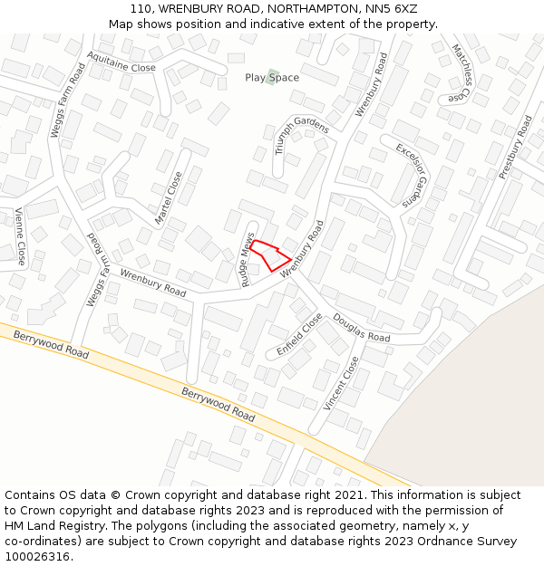 110, WRENBURY ROAD, NORTHAMPTON, NN5 6XZ: Location map and indicative extent of plot
