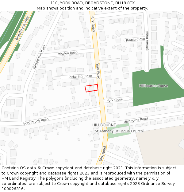 110, YORK ROAD, BROADSTONE, BH18 8EX: Location map and indicative extent of plot