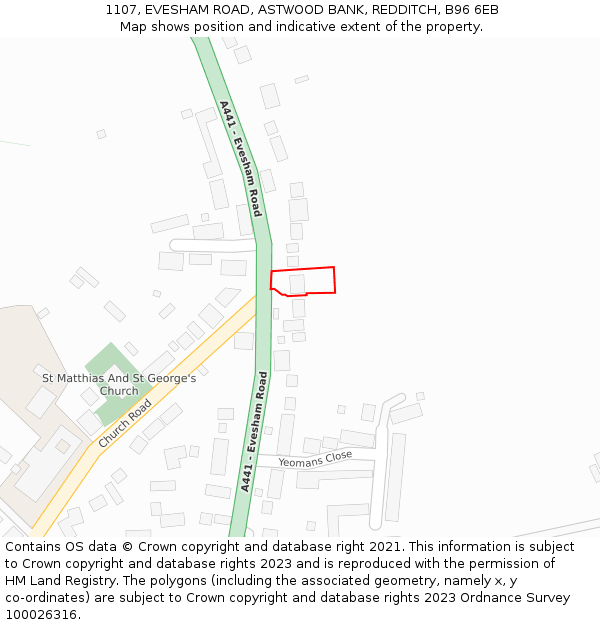 1107, EVESHAM ROAD, ASTWOOD BANK, REDDITCH, B96 6EB: Location map and indicative extent of plot