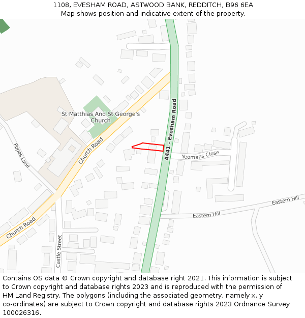 1108, EVESHAM ROAD, ASTWOOD BANK, REDDITCH, B96 6EA: Location map and indicative extent of plot