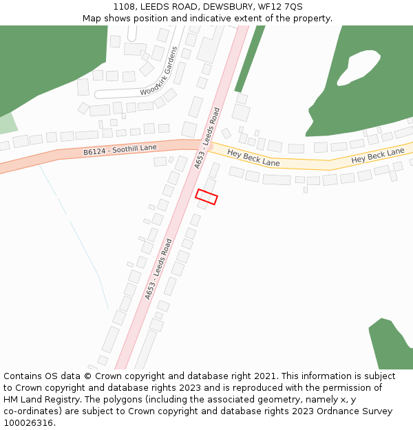 1108, LEEDS ROAD, DEWSBURY, WF12 7QS: Location map and indicative extent of plot