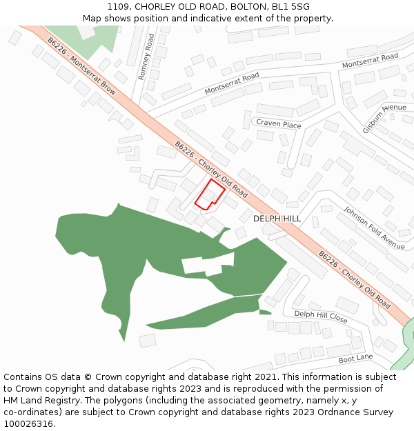 1109, CHORLEY OLD ROAD, BOLTON, BL1 5SG: Location map and indicative extent of plot