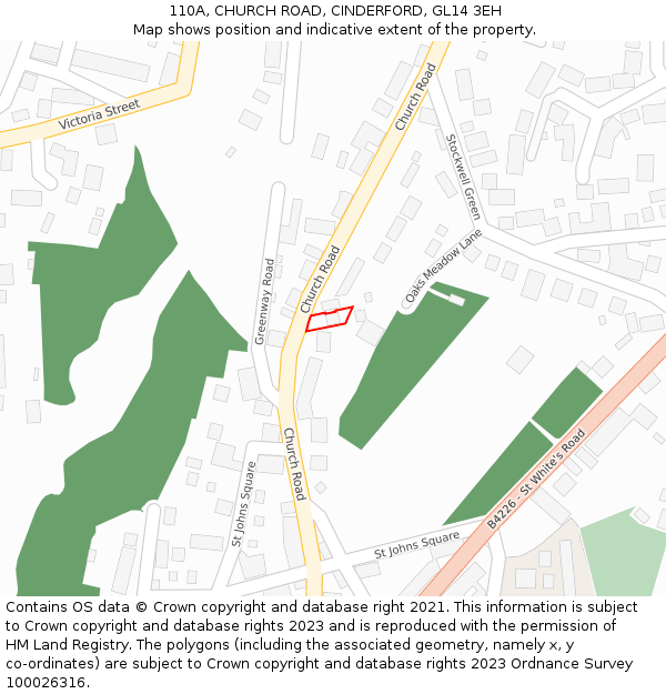 110A, CHURCH ROAD, CINDERFORD, GL14 3EH: Location map and indicative extent of plot