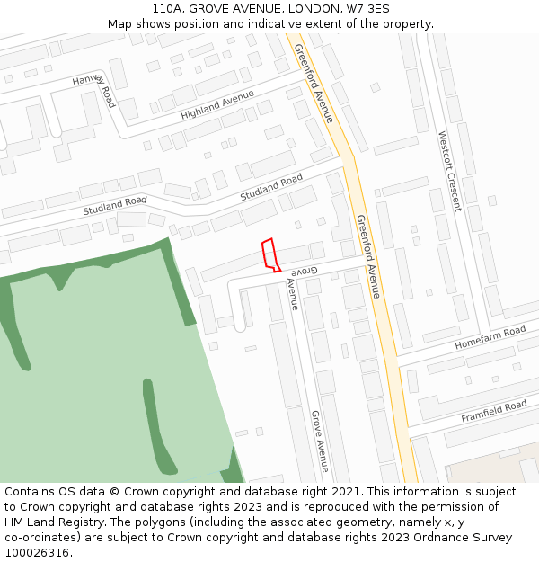 110A, GROVE AVENUE, LONDON, W7 3ES: Location map and indicative extent of plot