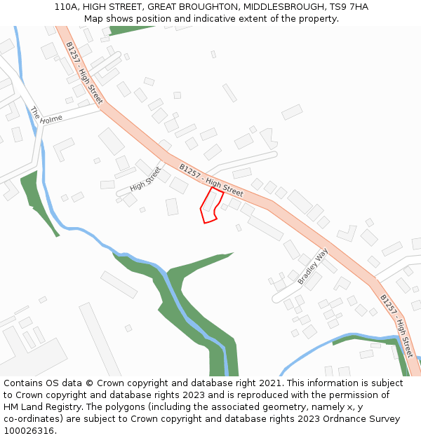 110A, HIGH STREET, GREAT BROUGHTON, MIDDLESBROUGH, TS9 7HA: Location map and indicative extent of plot