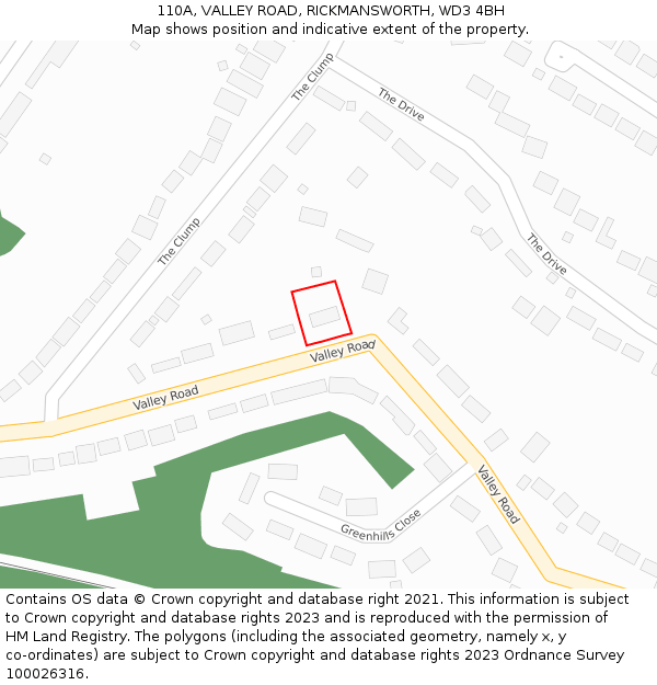 110A, VALLEY ROAD, RICKMANSWORTH, WD3 4BH: Location map and indicative extent of plot