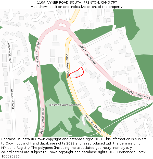 110A, VYNER ROAD SOUTH, PRENTON, CH43 7PT: Location map and indicative extent of plot