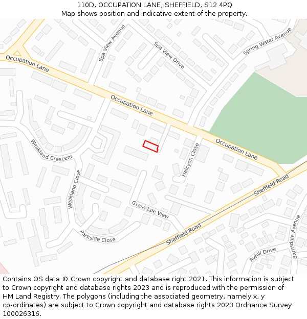 110D, OCCUPATION LANE, SHEFFIELD, S12 4PQ: Location map and indicative extent of plot