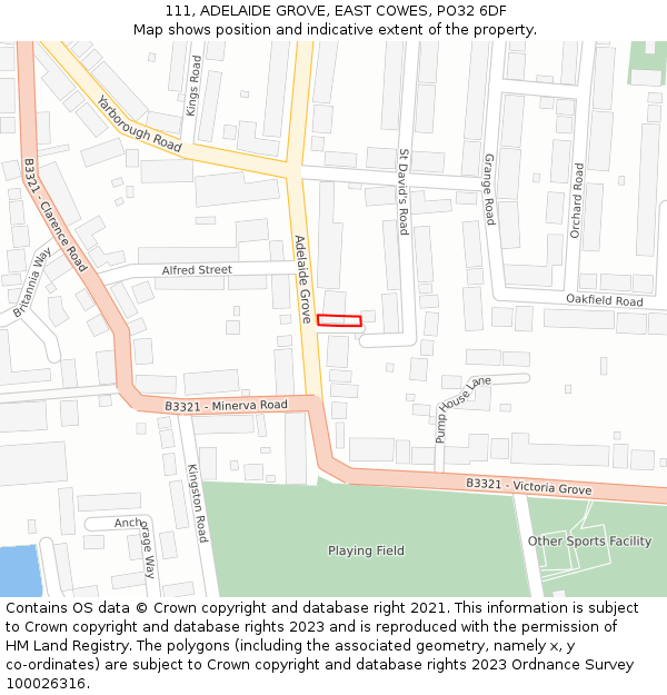 111, ADELAIDE GROVE, EAST COWES, PO32 6DF: Location map and indicative extent of plot