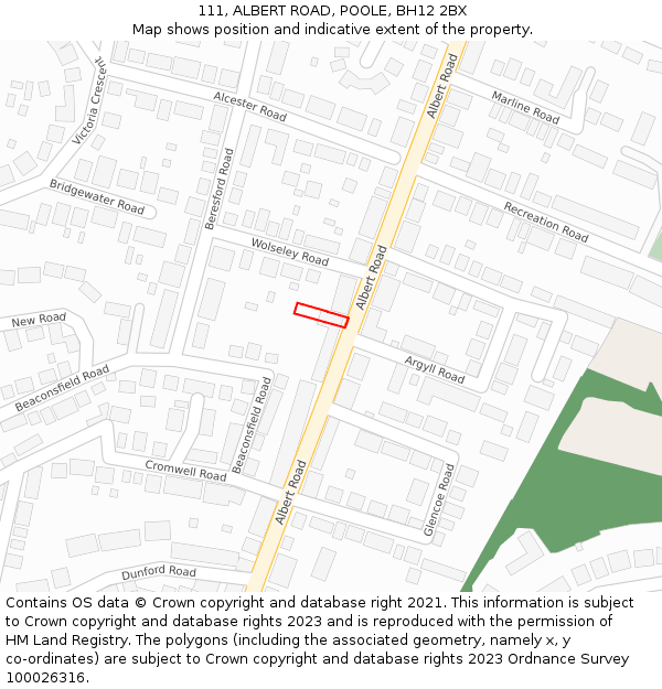 111, ALBERT ROAD, POOLE, BH12 2BX: Location map and indicative extent of plot