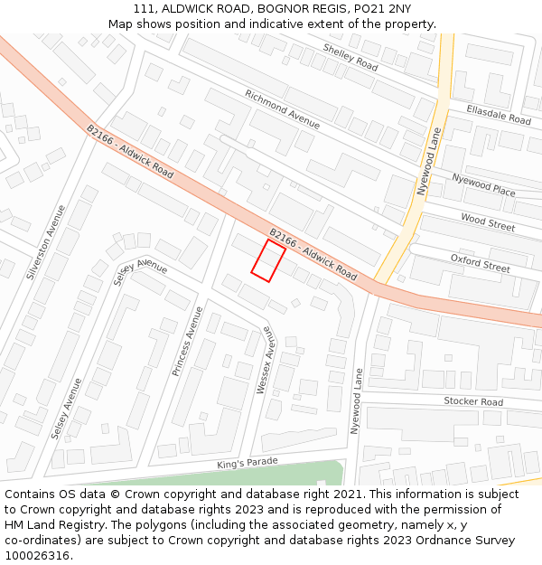 111, ALDWICK ROAD, BOGNOR REGIS, PO21 2NY: Location map and indicative extent of plot