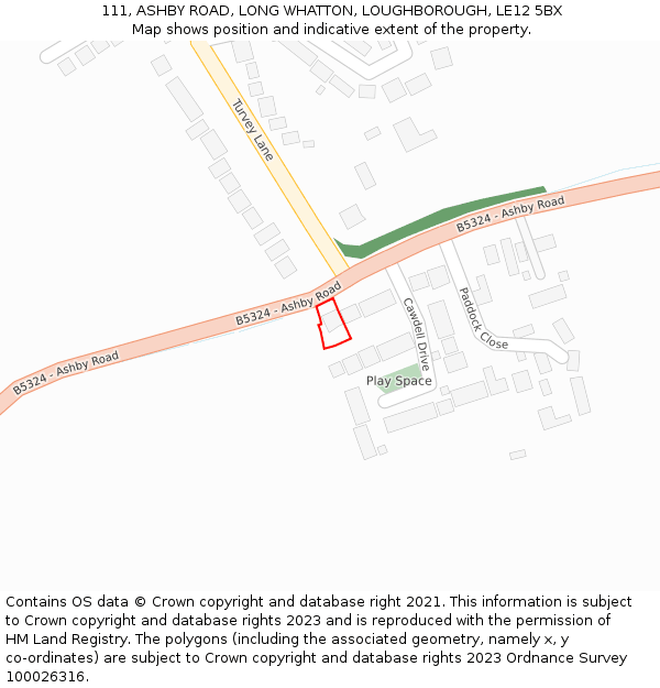 111, ASHBY ROAD, LONG WHATTON, LOUGHBOROUGH, LE12 5BX: Location map and indicative extent of plot